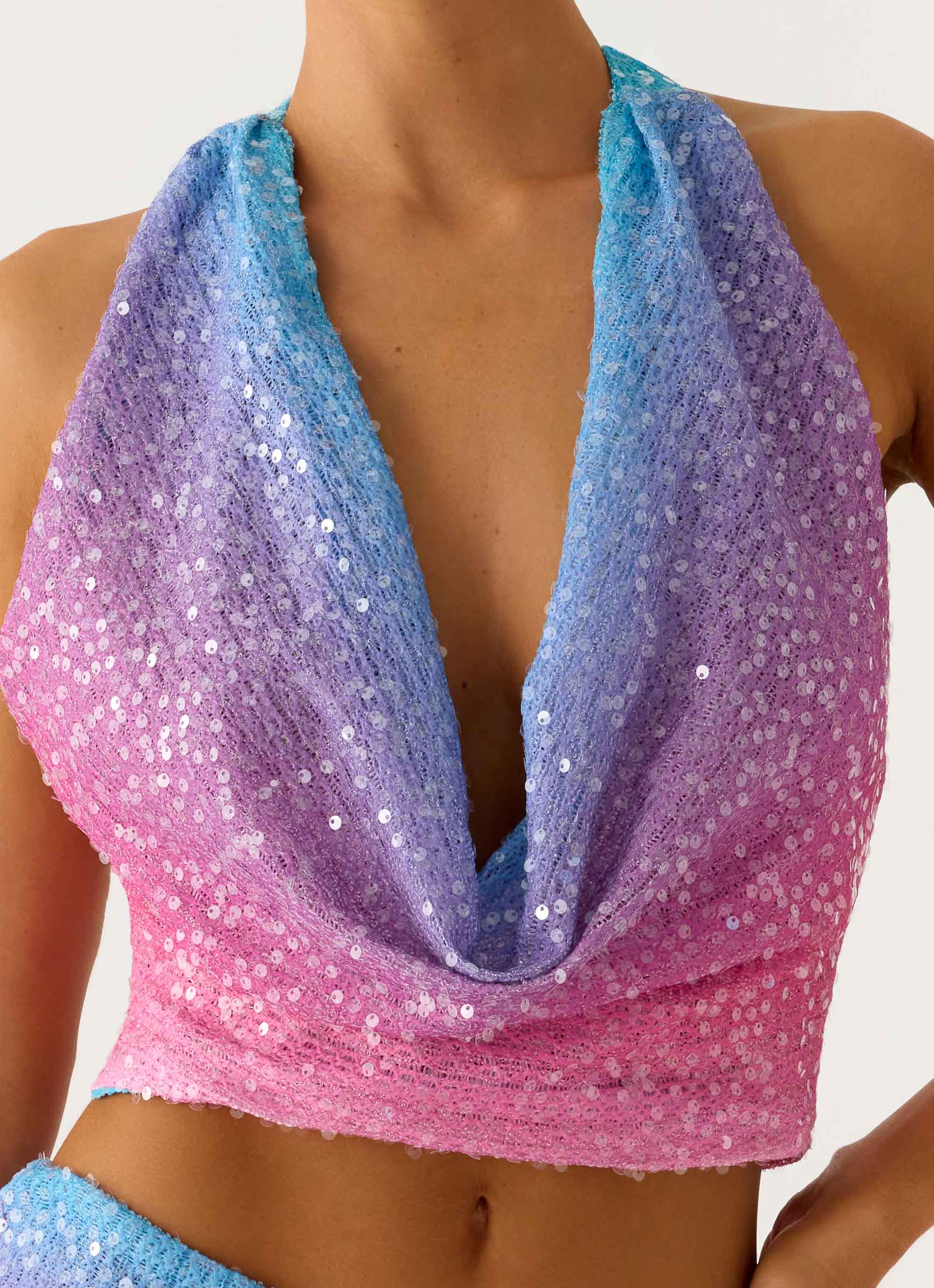 One More Time Sequin Knit Top Disco Ombre