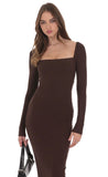 Cinch Tie Ribbed Maxi Dress in Brown