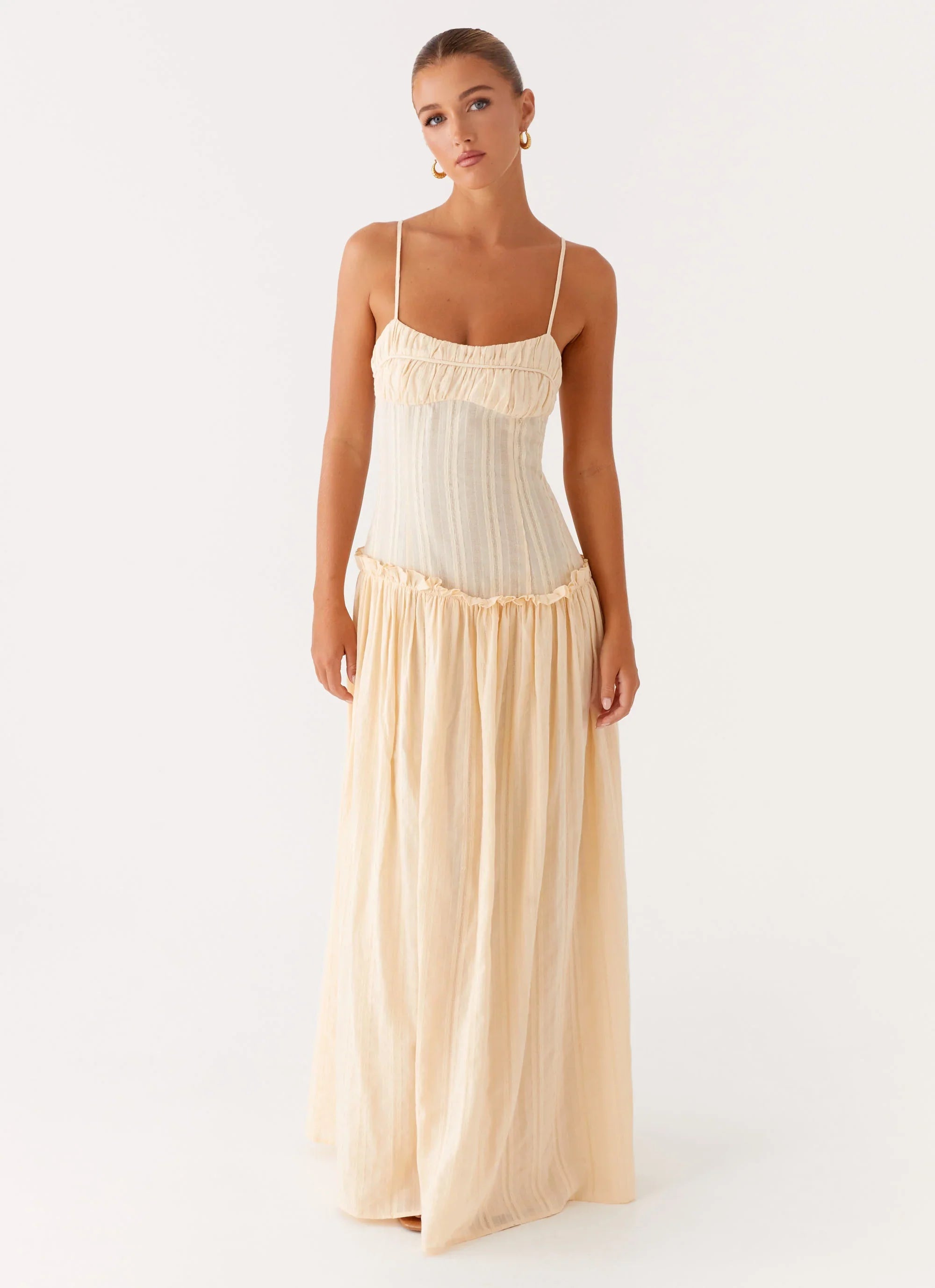Jacinda Drop Waist Maxi Dress Cream