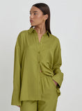 Green Jacquard Satin Print Oversized Shirt