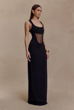 Marlon Crepe And Mesh Maxi Dress Black