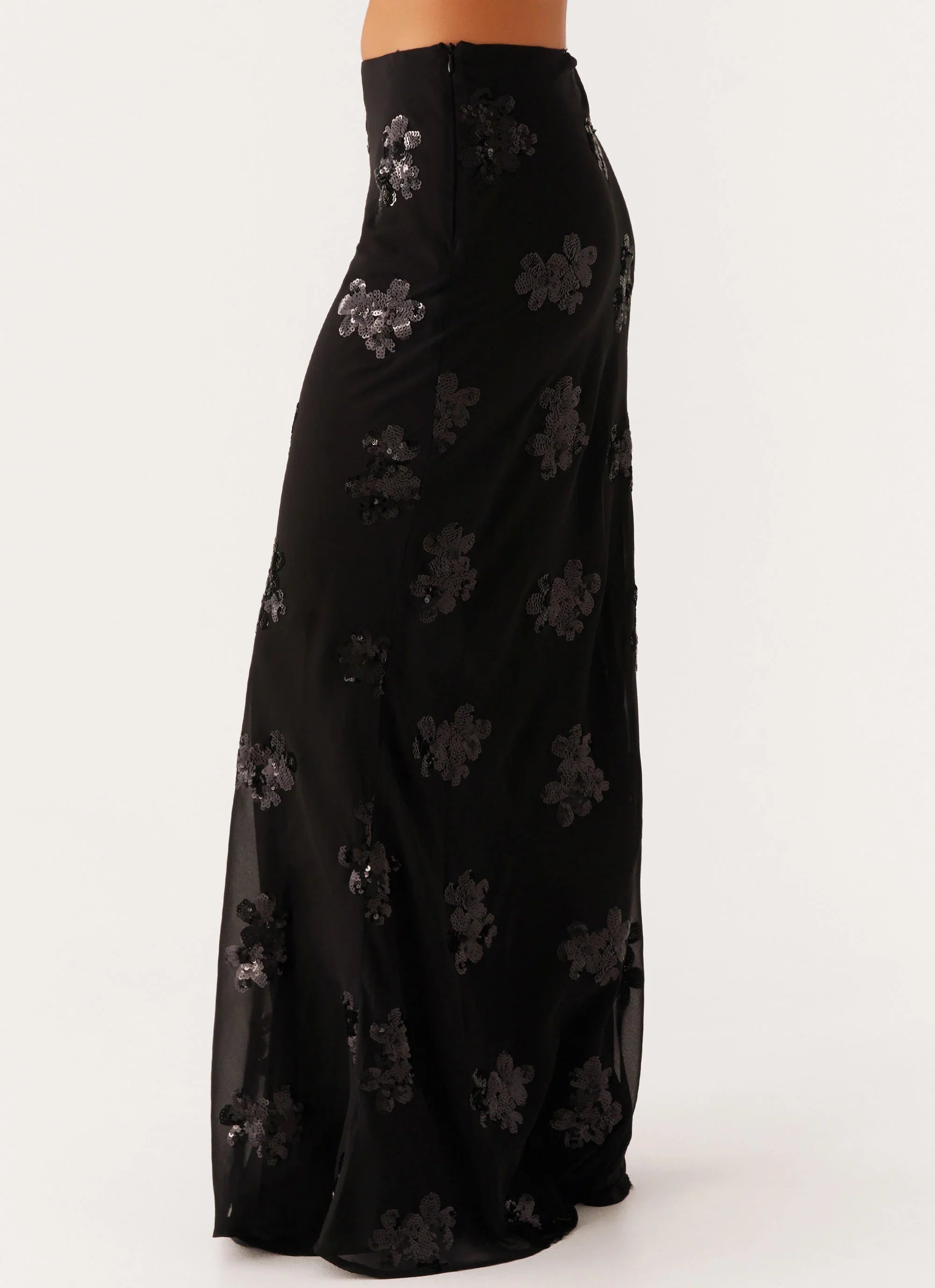 Only Girl Sequin Maxi Skirt Black
