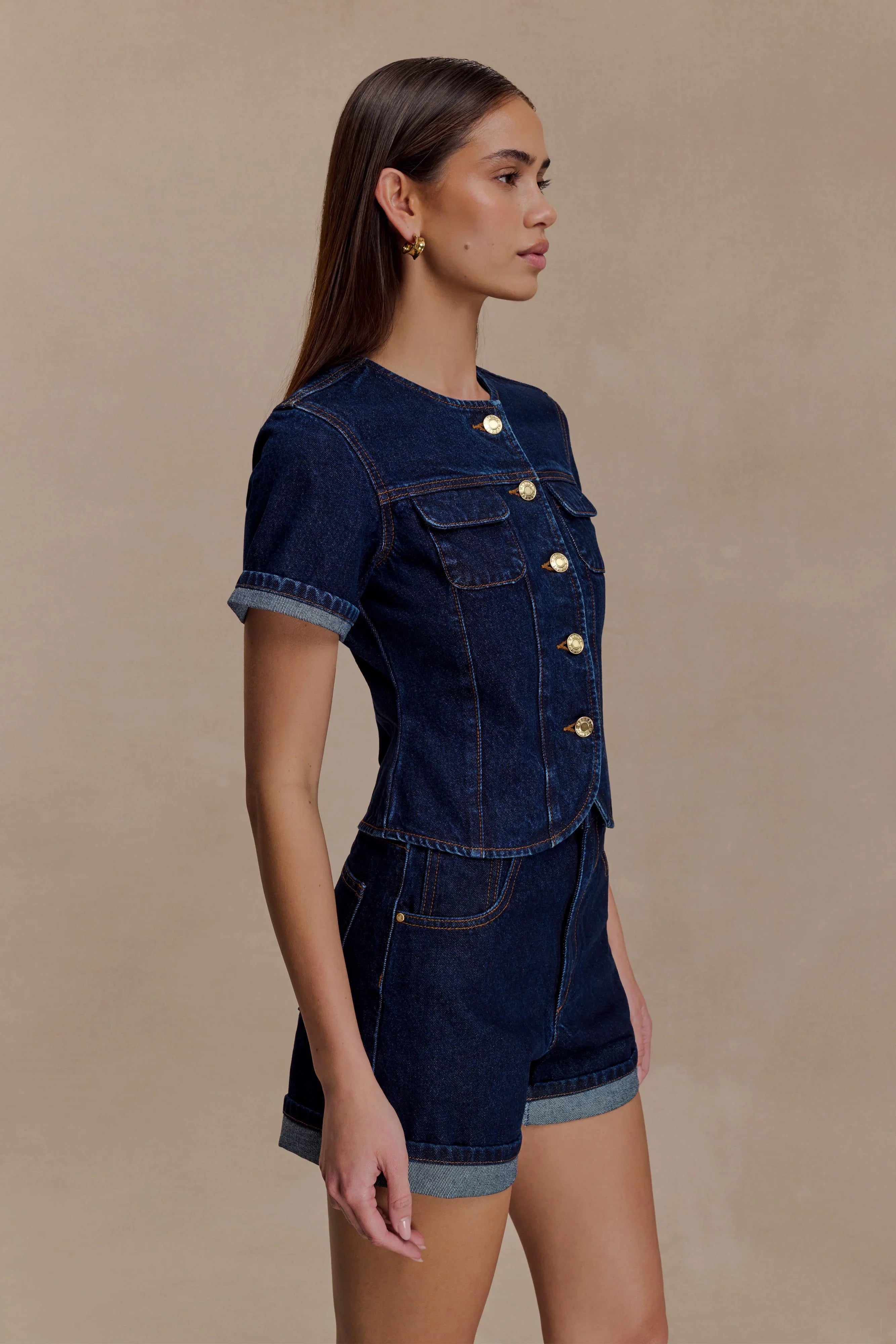 Carlene Cuffed Denim Shorts Indigo Blue