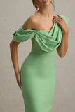 Angelina Green Draped Shoulder Maxi Dress