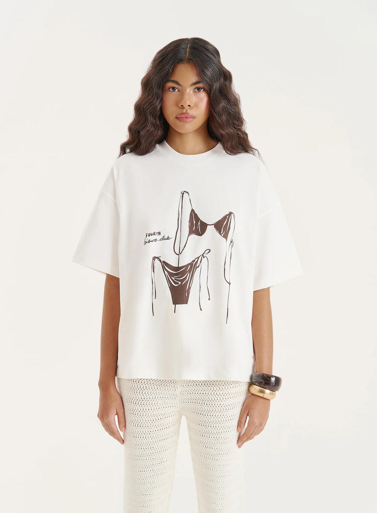 Cream Bikini Graphic Oversized T Shirt