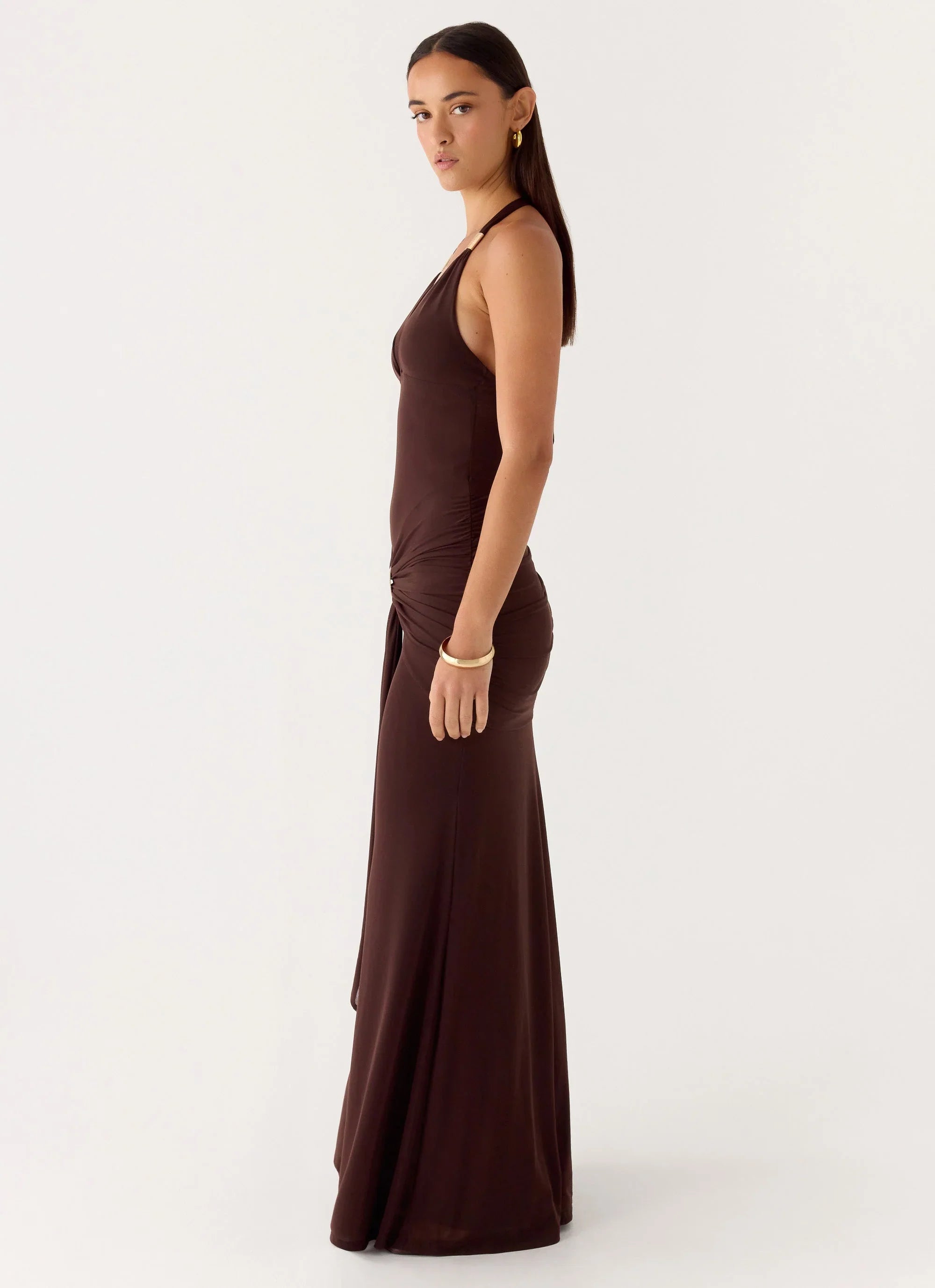 Miyah Halter Hardware Maxi Dress Chocolate