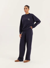 Navy Knitted Straight Leg Trousers