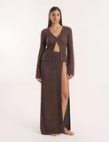 Chocolate Brown Crochet Thigh Split Maxi Skirt