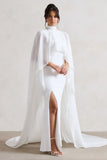 Saint Cream Fishtail Split Maxi Dress With Chiffon Cape