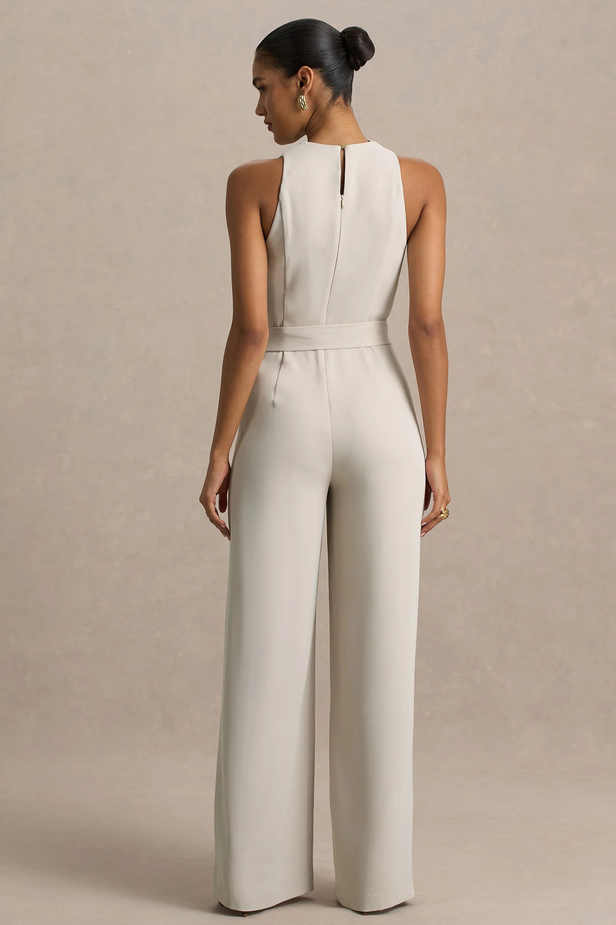 Corina Nude Cowl Neck Jumpsuit With Tie Detail