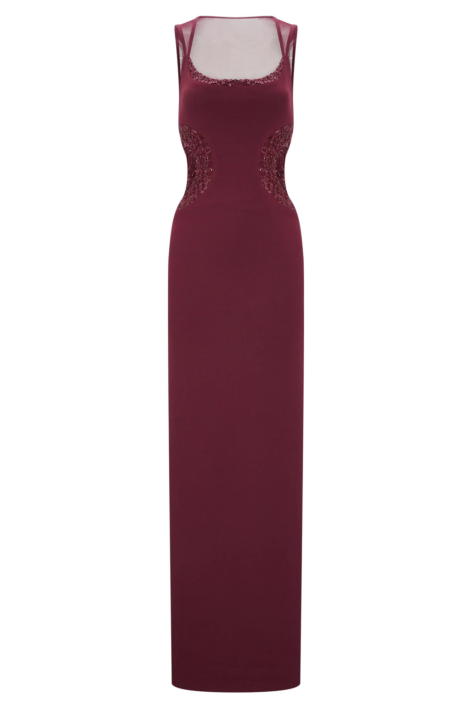 Angelique Beaded Crepe Maxi Dress Wine