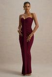 Ali Burgundy Sweetheart Ruched Wrap Maxi Dress