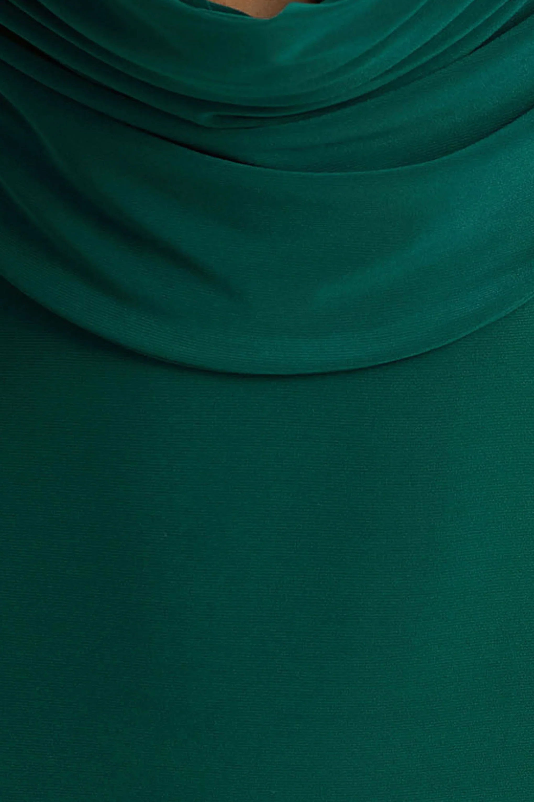 Kaylee Bottle Green Cowl Neck Maxi Dress With Draping Details