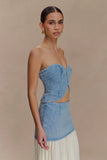 Tully Strapless Topstitch Denim Top 80S Blue
