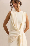 Blythia Cream Round Neck Maxi Dress With Gathered Detailing