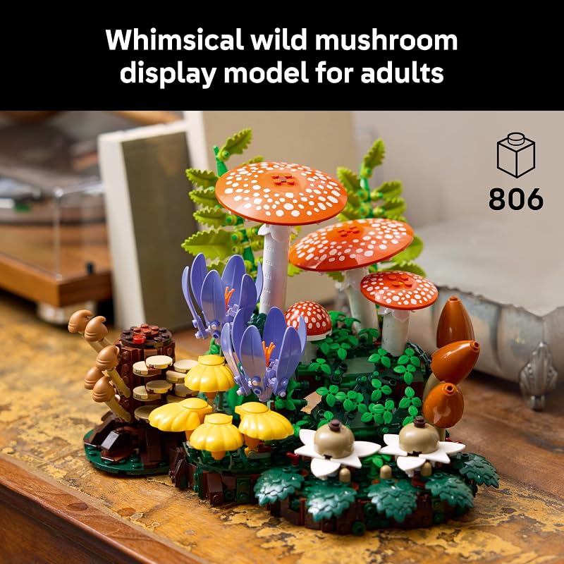 LEGO Botanicals Woodland Mushrooms Building Set for Adults Ages 18 Mushroom Decor for Home Office or Desk Gifts for Women Men Craft Activity 11505