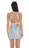 Sequin Twist V Neck Bodycon Dress in Sky Blue