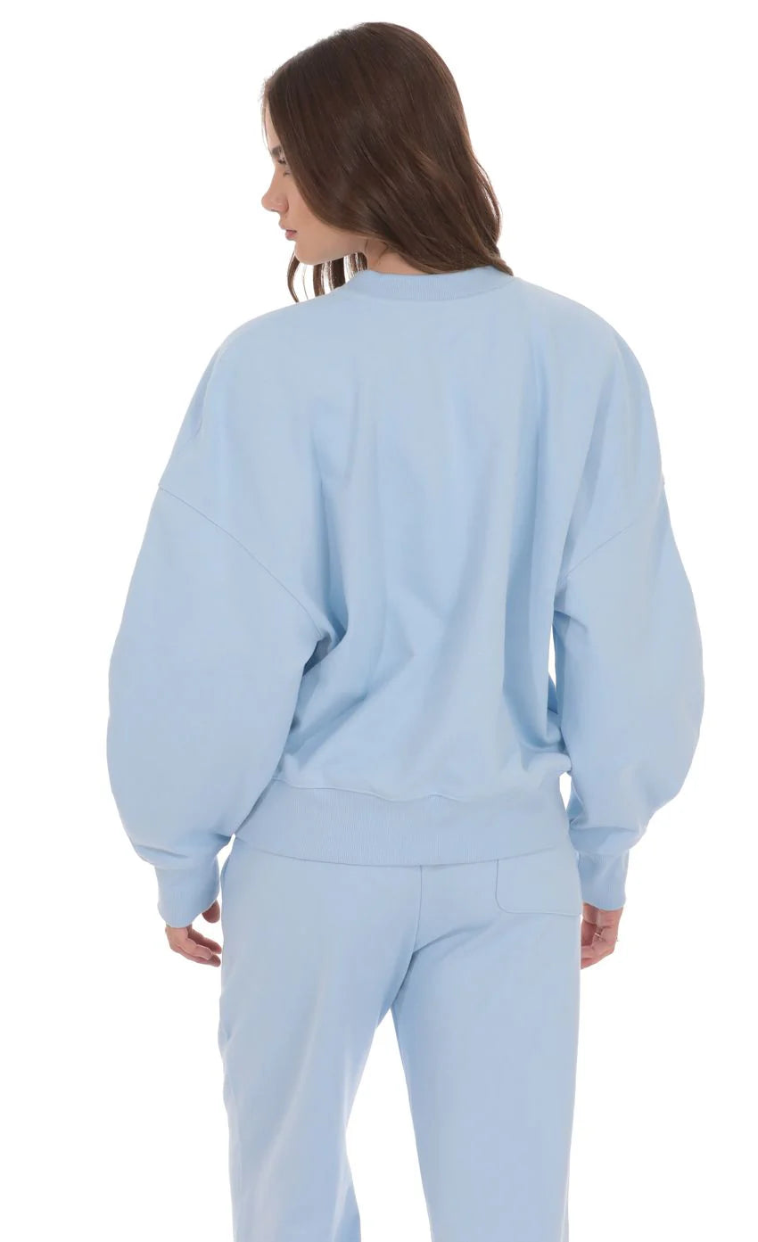Lucy Oversized Cropped Crewneck in Light Blue