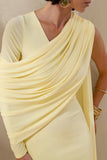 Rubelle Lemon Asymmetric Neck Maxi Dress With Draped Detailing