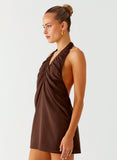 Jepsen Cotton Halter Mini Dress Chocolate