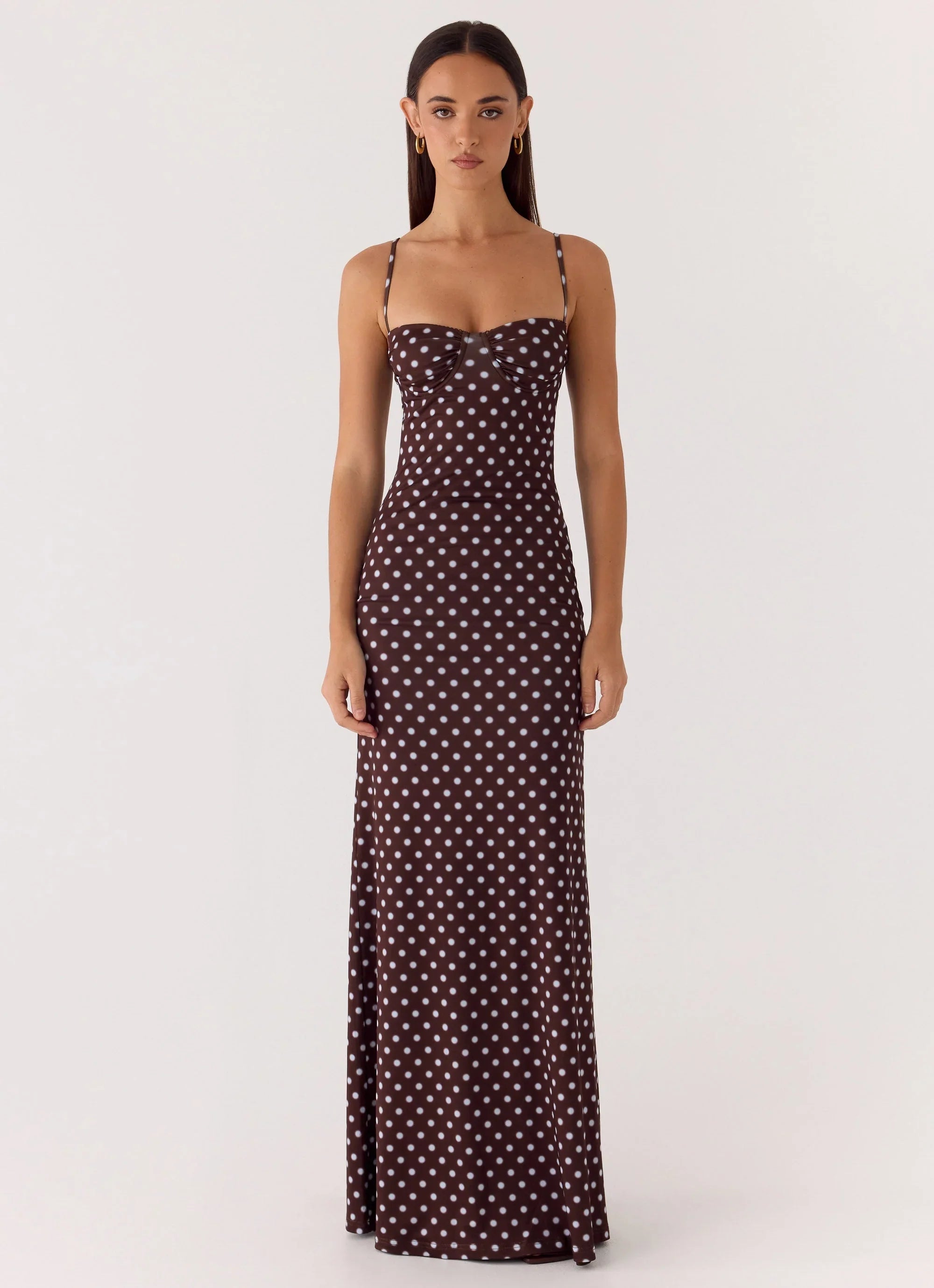 Vamonos Maxi Dress Chocolate Blue Dot