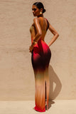 Nobu Ombre Print Bandeau Maxi Dress With Halter Collar