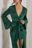 Patricia Green Extreme Plunge Long Sleeve Maxi Dress With Tie Detail
