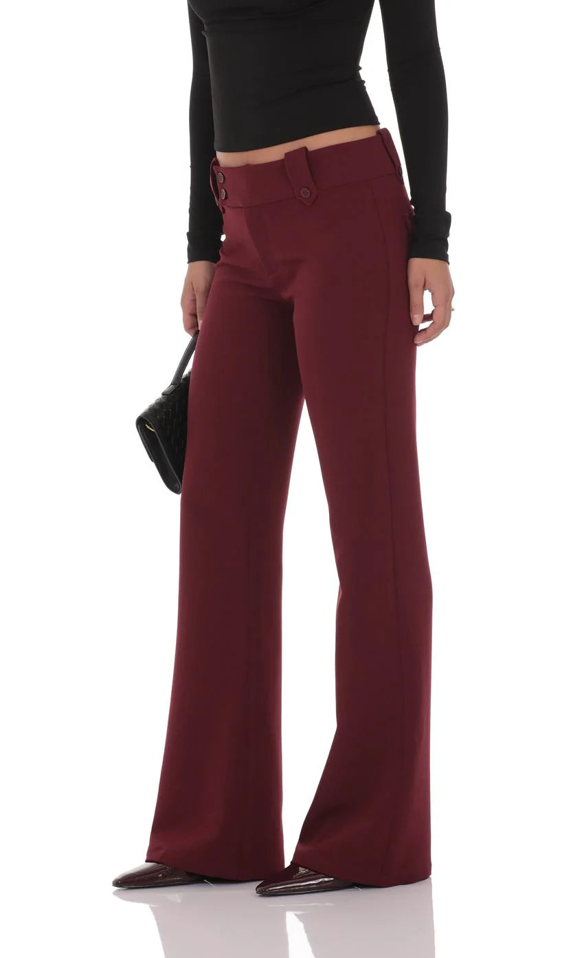 Low Rise Boot Cut Pants in Burgundy