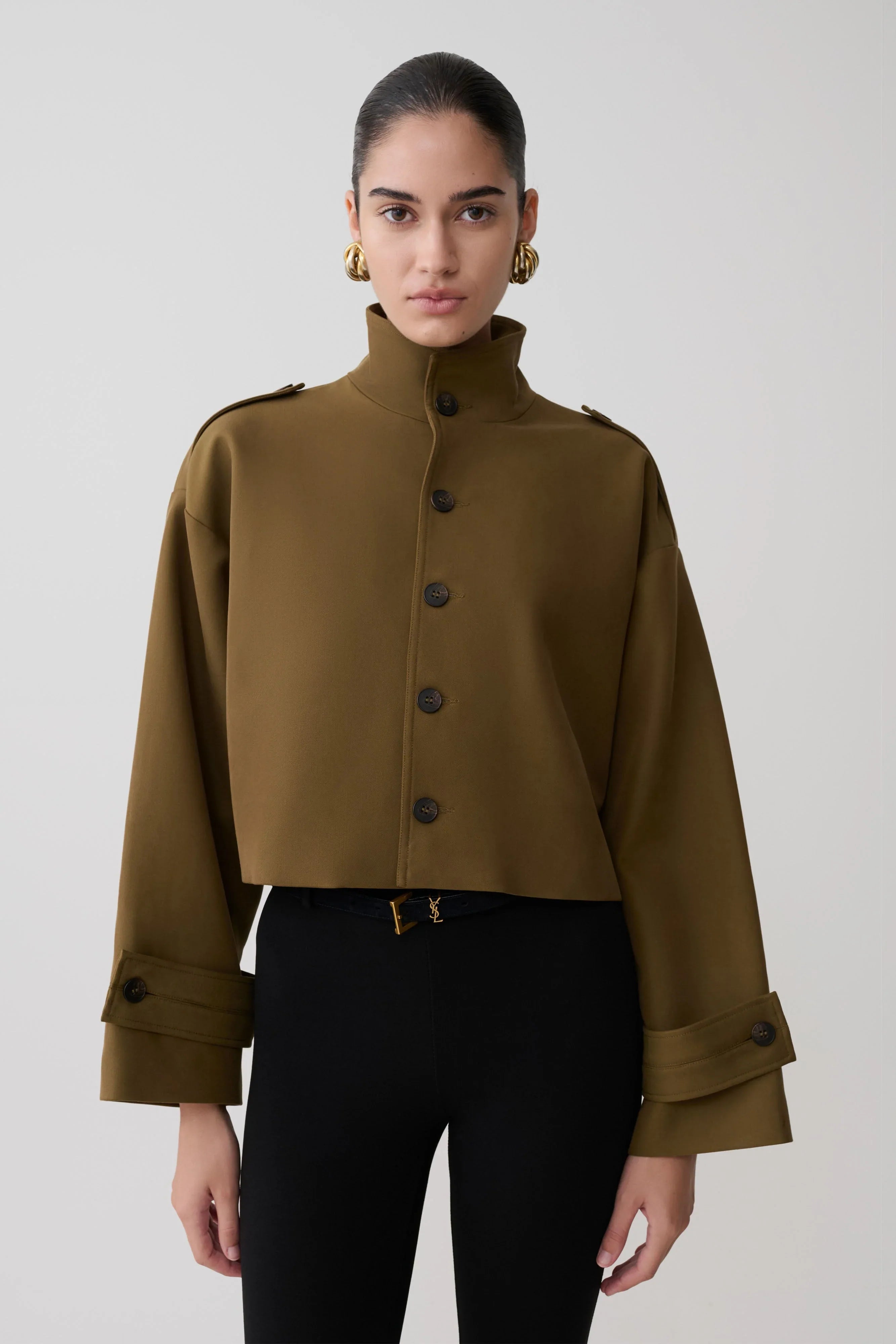 Rue Funnel Neck Bomber Jacket Khaki