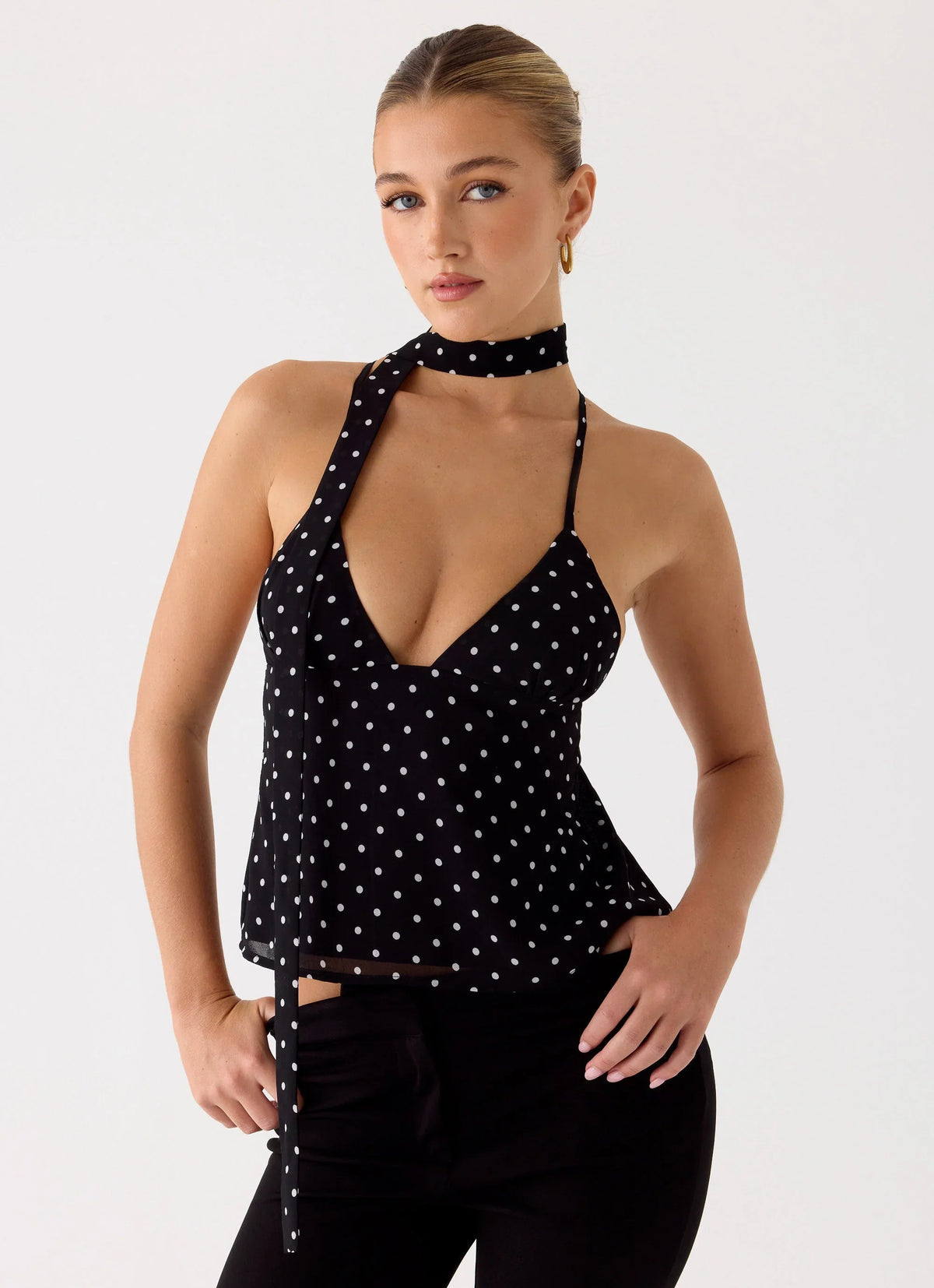Quiero Backless Top Black Polkadot