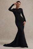 Campbell Black Long Sleeve Maxi Dress With Lace Detail