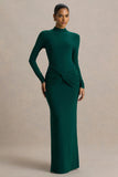 Alula Bottle Green High Neck Maxi Dress With Twist Detail