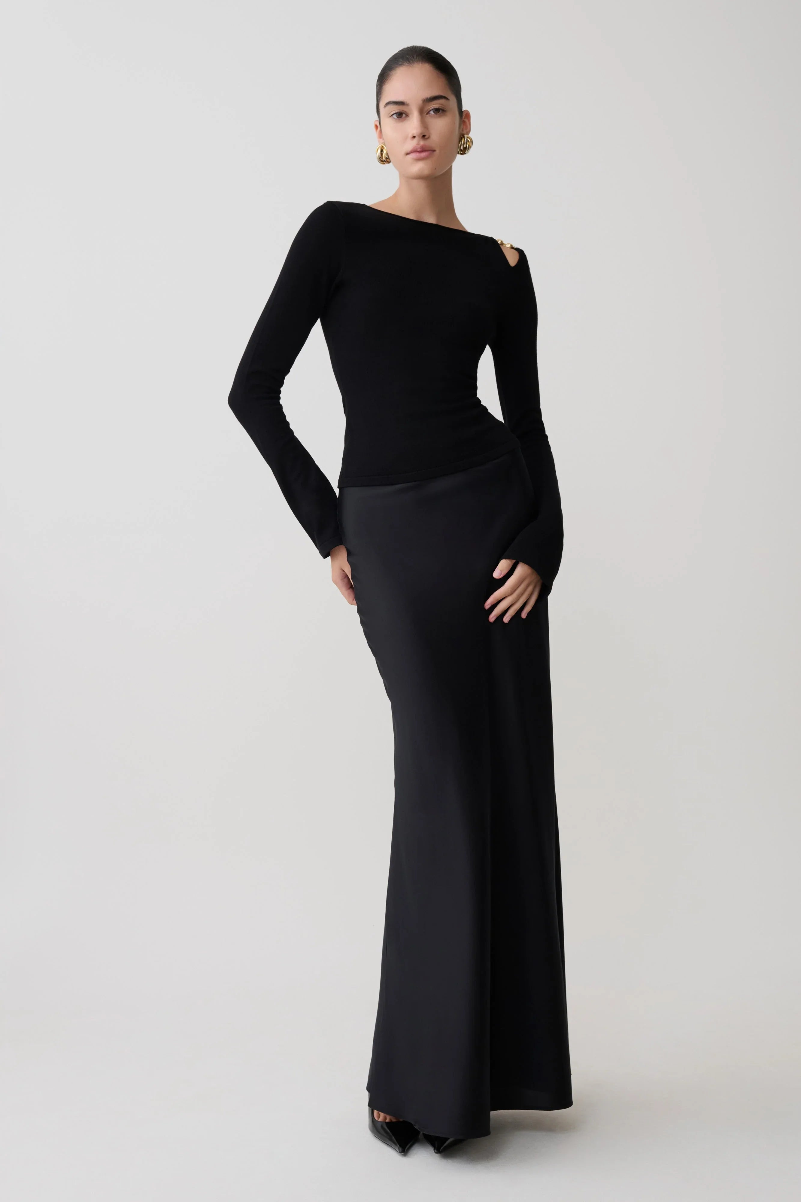 Ricky Knit Long Sleeve Longline Top Black