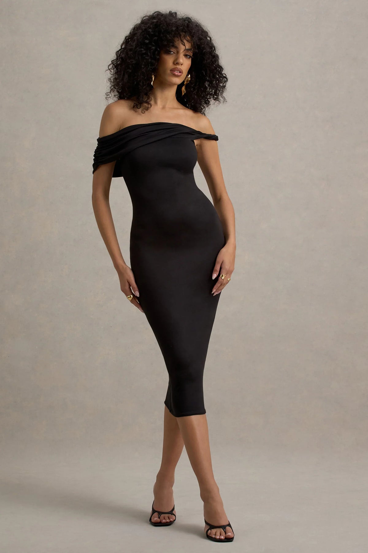 Skye Black Twisted Bardot Midi Dress