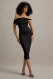 Skye Black Twisted Bardot Midi Dress