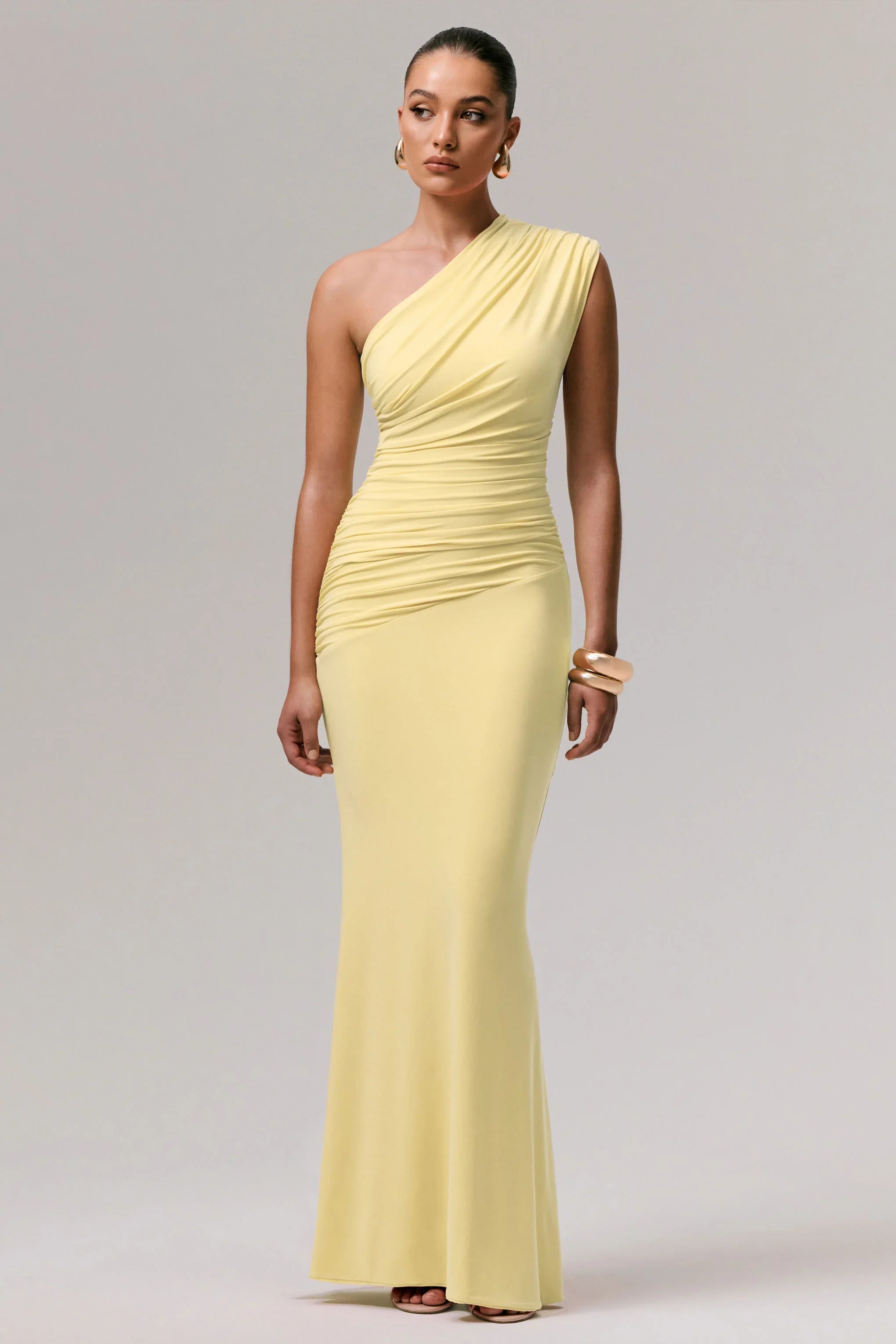 Mardi Lemon Asymmetric Maxi Dress With Ruching
