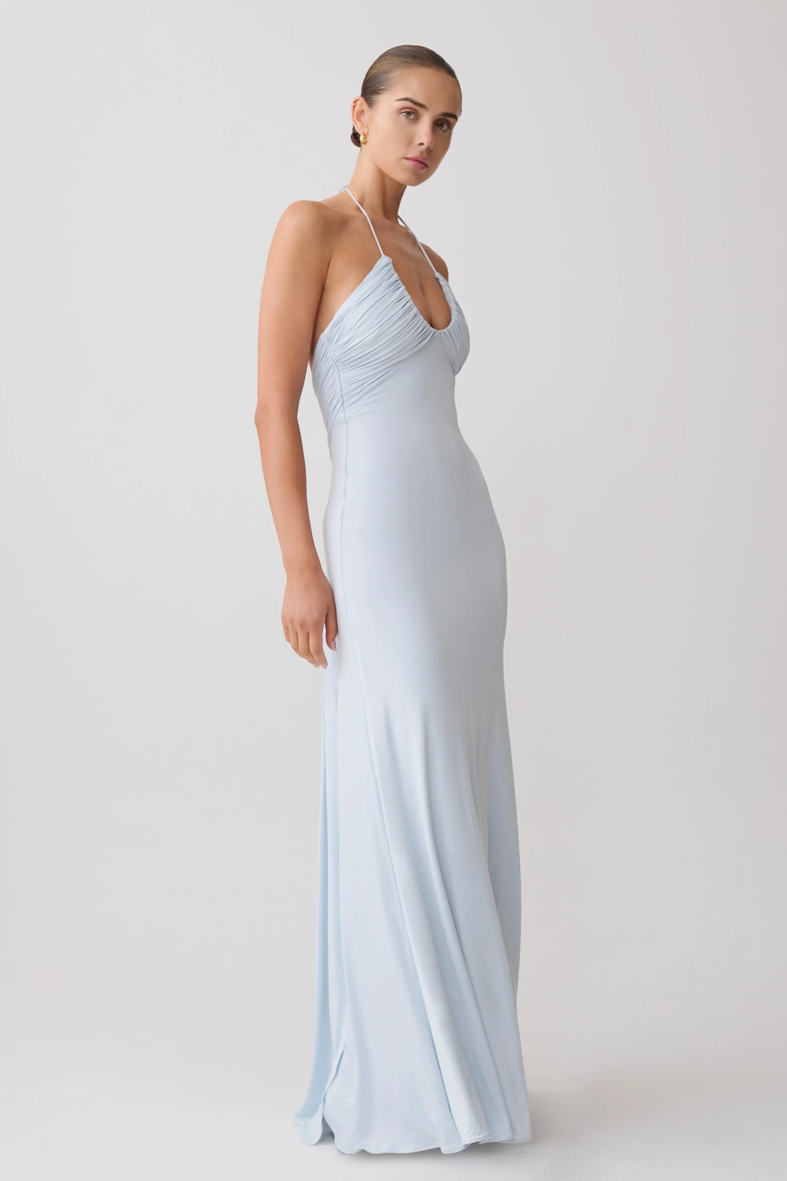 Maely Gathered Slinky Maxi Dress Pale Blue