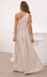 One Shoulder Pleated Dress in Gold