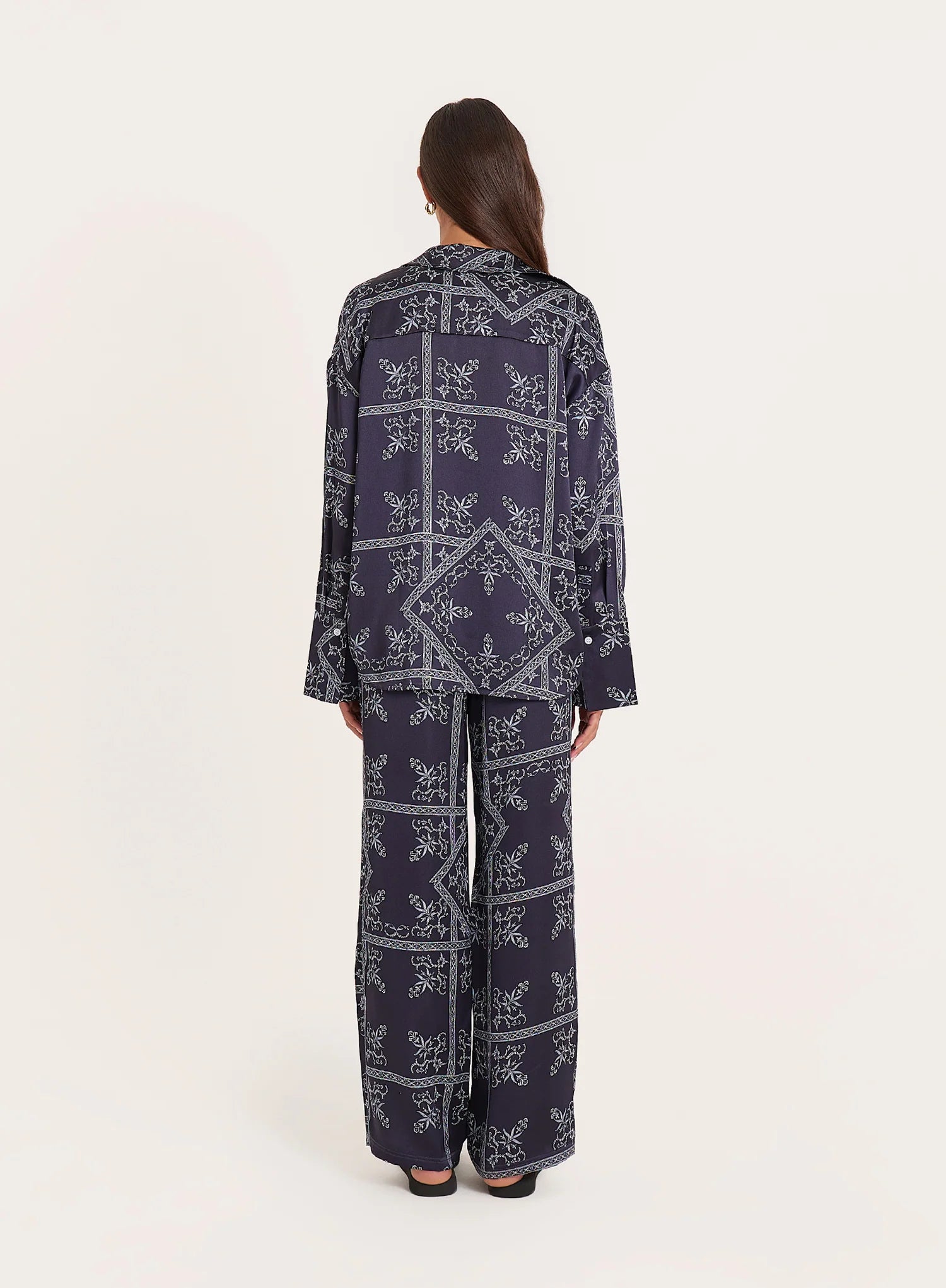 Navy Paisley Print Satin Shirt