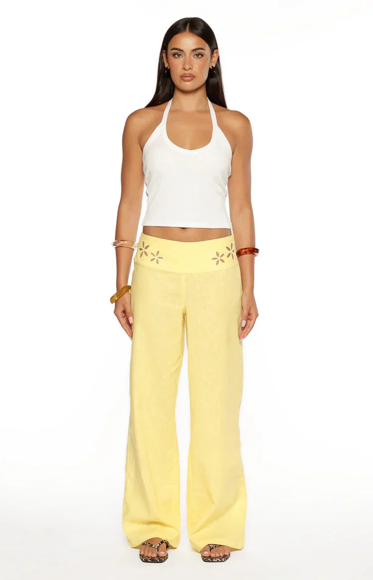Alamara Yellow Floral Detail Wide Leg Pants PRE ORDER