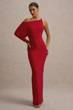 Floria Red Draped One Sleeve Maxi Dress