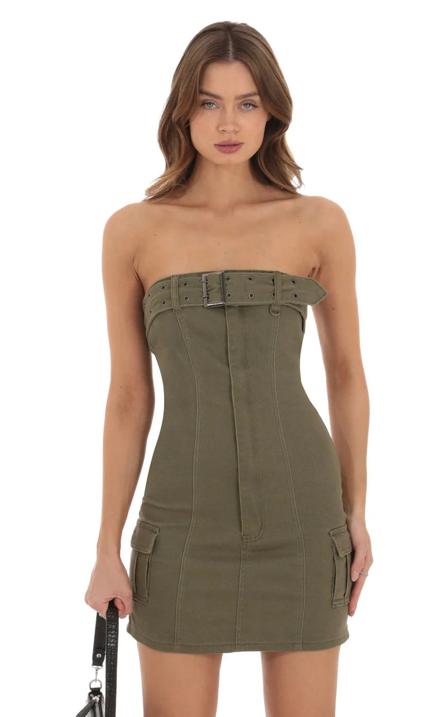 Cargo Mini Dress in Green