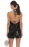 Circle Sequin Halter Shift Dress in Black