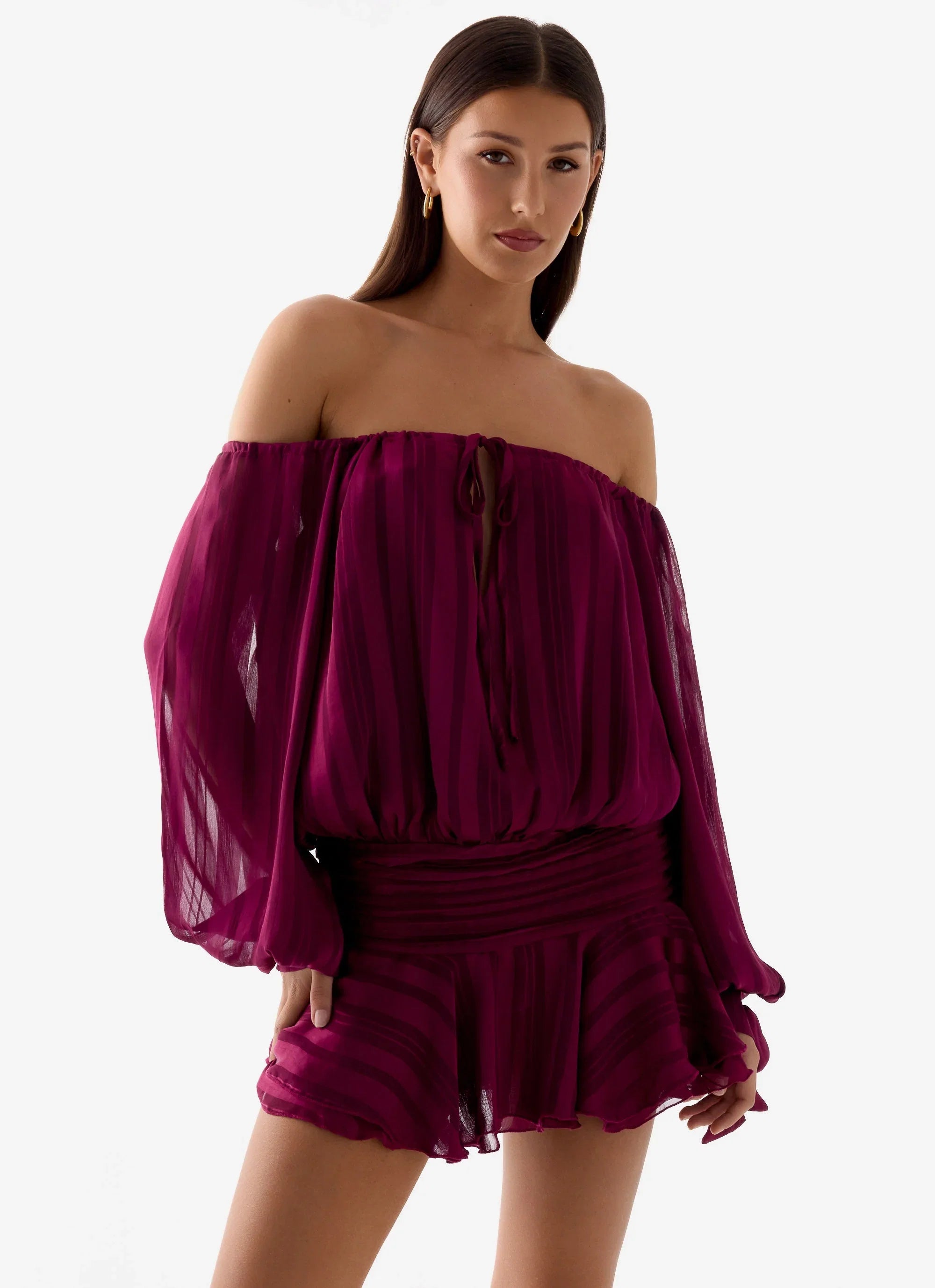 Eira Balloon Sleeve Mini Dress Plum