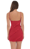 Ruffle V Neck Dress in Red