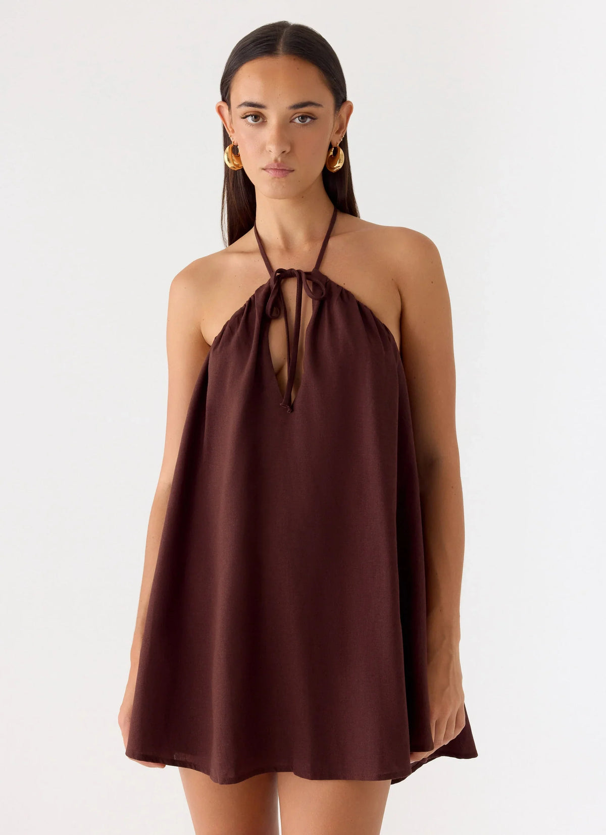 Soft Breeze Linen Mini Dress Chocolate