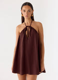 Soft Breeze Linen Mini Dress Chocolate