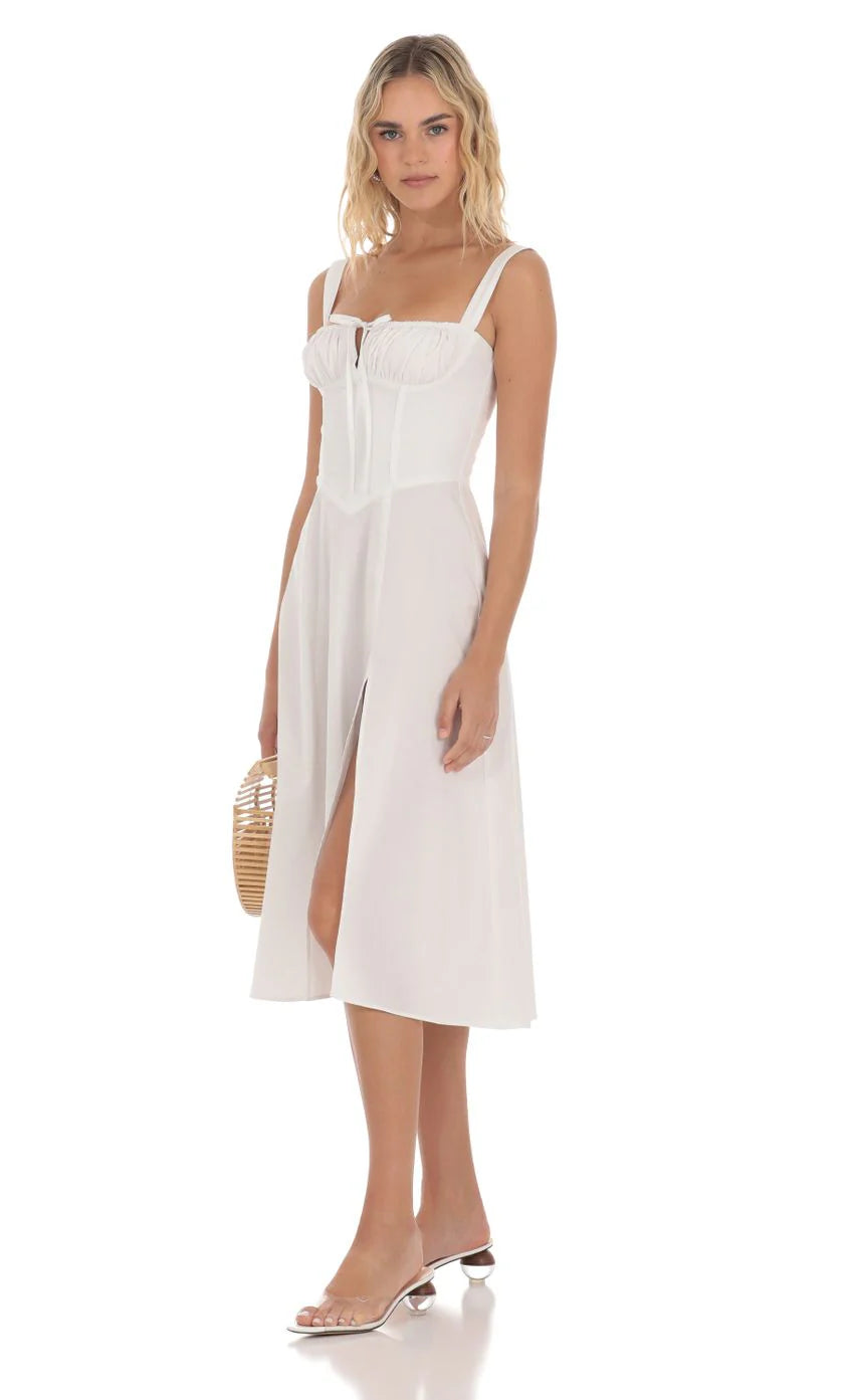 Corset A line Midi Dress in White