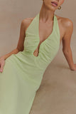 Malakhai Chiffon Halter Maxi Dress Pastel Green
