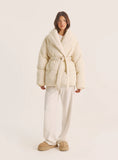 Cream Wrap Waist Belted Puffer Coat